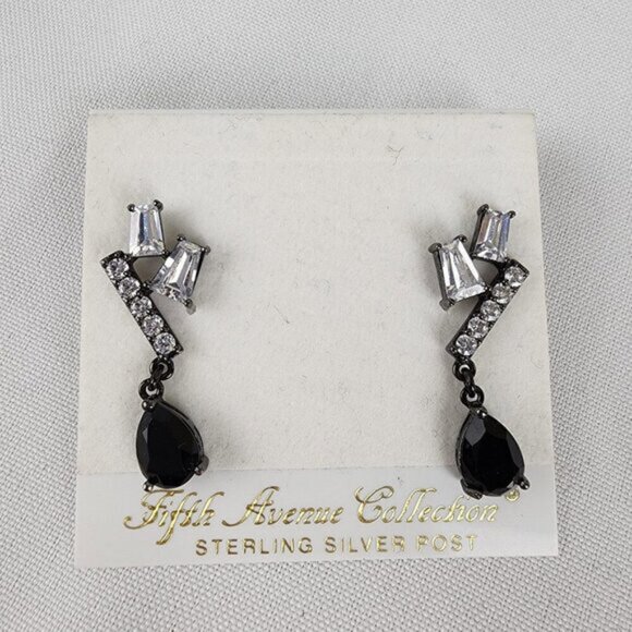 Fifth Avenue Collection Black Teardrop Faceted Stone Rhinestone - Picture 1 of 5